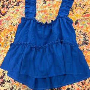 Vibrant Blue Ruffled Sleeveless Top